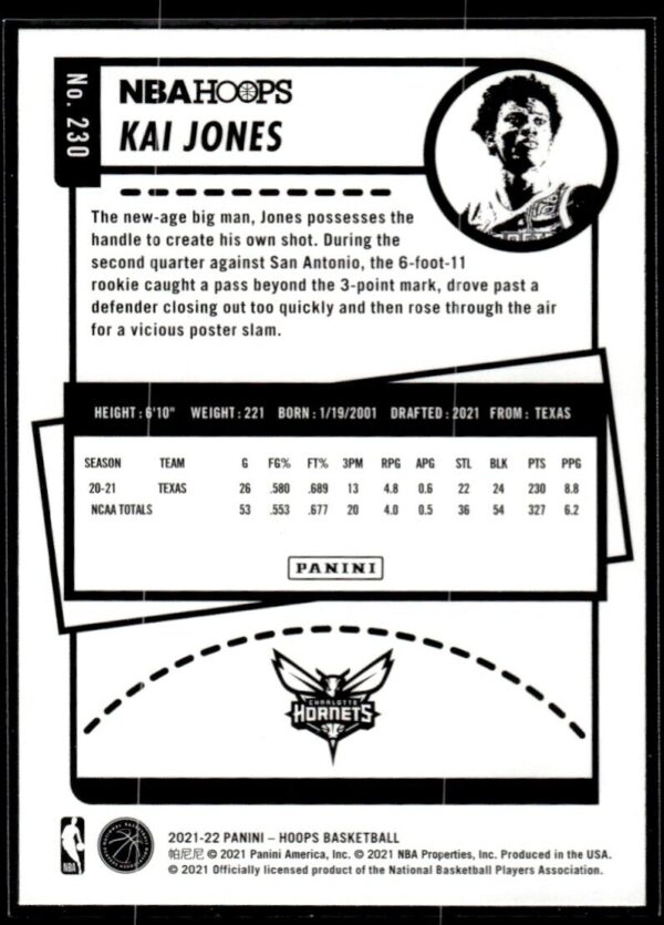 _10 2021 NBA Hoops Charlotte Hornets #230 Kai Jones RC Rookie