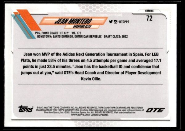 2021 Topps Overtime Elite Chrome  #72 Jean Montero