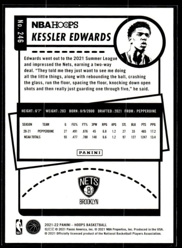 2021 NBA Hoops Brooklyn Nets #246 Kessler Edwards RC Rookie