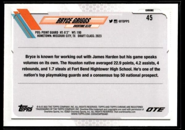 _10 2021 Topps Overtime Elite Chrome #45 Bryce Griggs