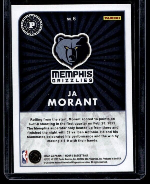 _10 2022 Hoops Panini Presents Memphis Grizzlies #6 Ja Morant
