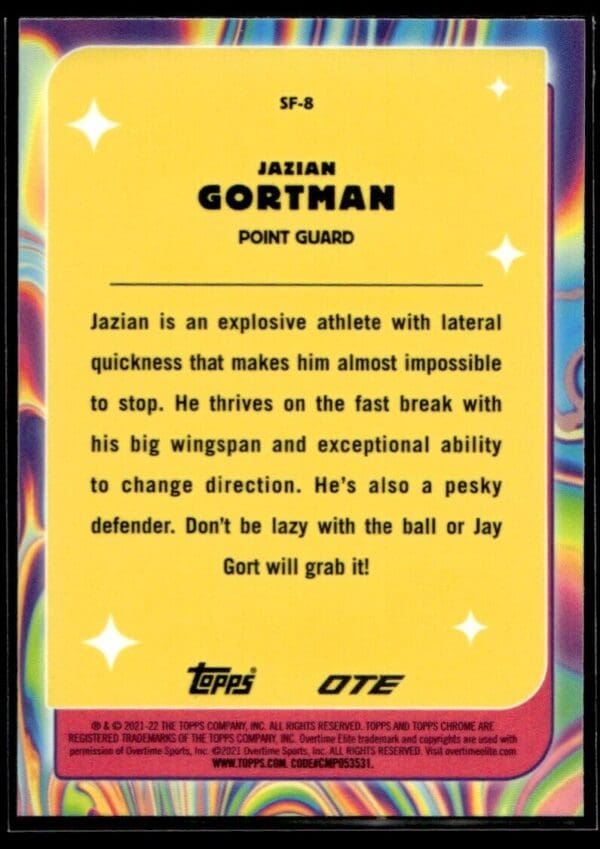 2021 Topps Overtime Elite Chrome  #SF-8 Jazian Gortman Super Fly Refractor