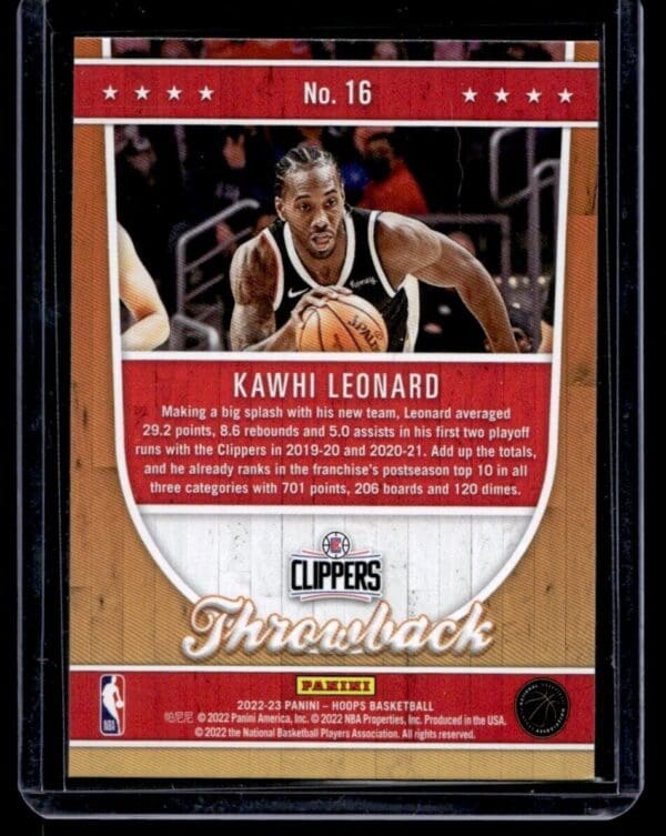 2022 Hoops Throwback Los Angeles Clippers #16 Kawhi Leonard