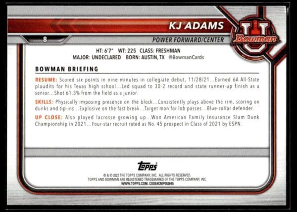 2002 Bowman University  #8 KJ Adams