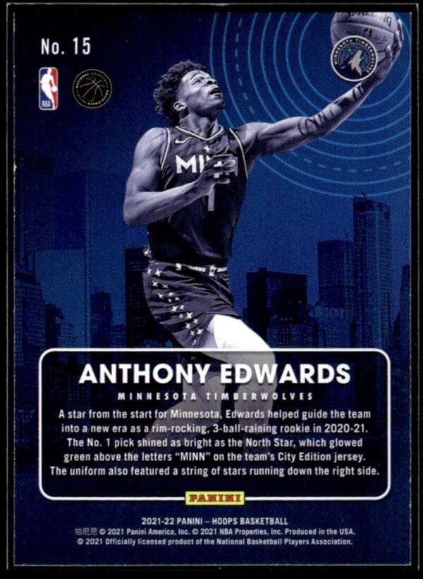 2021-22 Hoops City Edition Anthony Edwards Minnesota Timberwolves #15