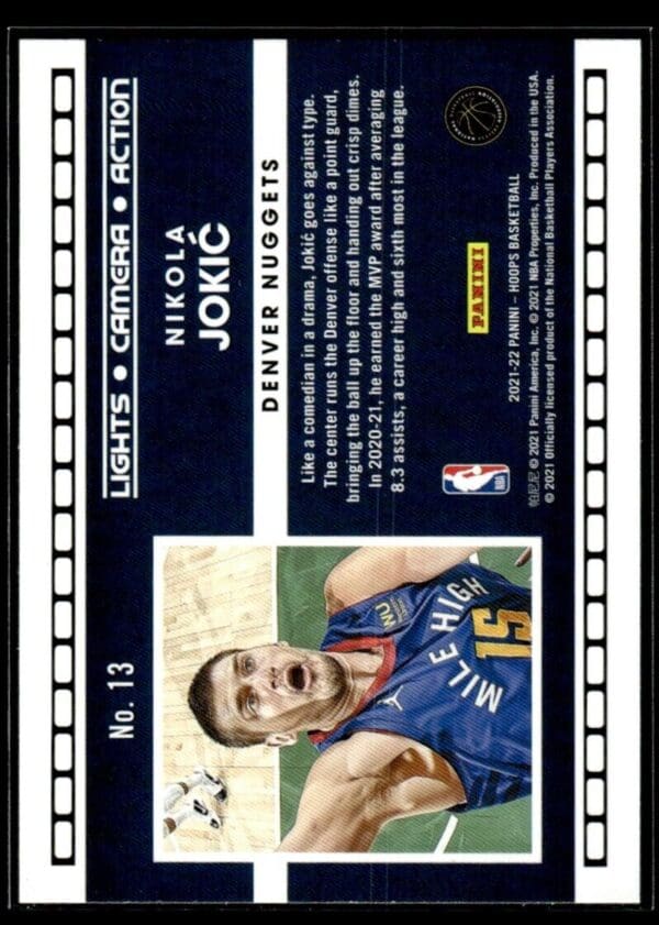 2021-22 Hoops Lights Camera Action Nikola Jokic Denver Nuggets #13