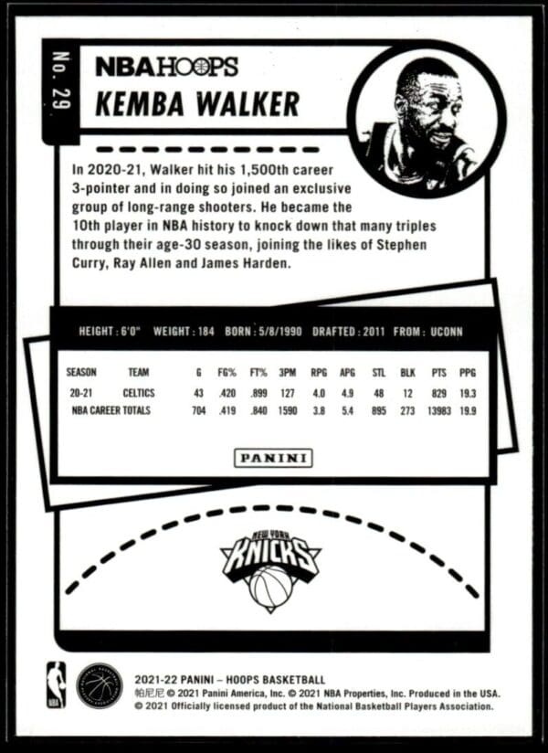 2021-22 Hoops Purple Kemba Walker New York Knicks #29