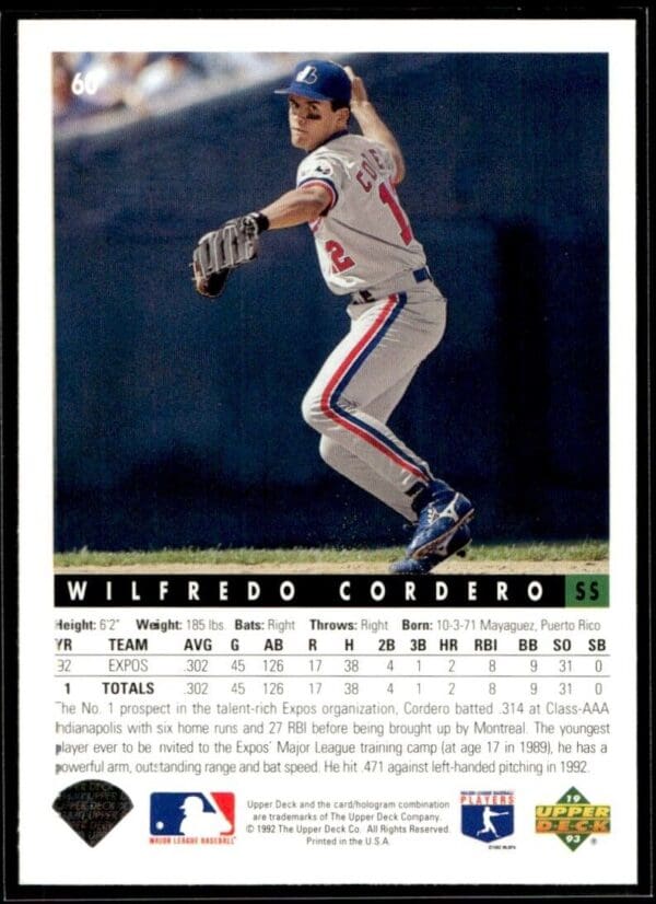 _10 1993 Upper Deck Montreal Expos #60 Wilfredo Cordero