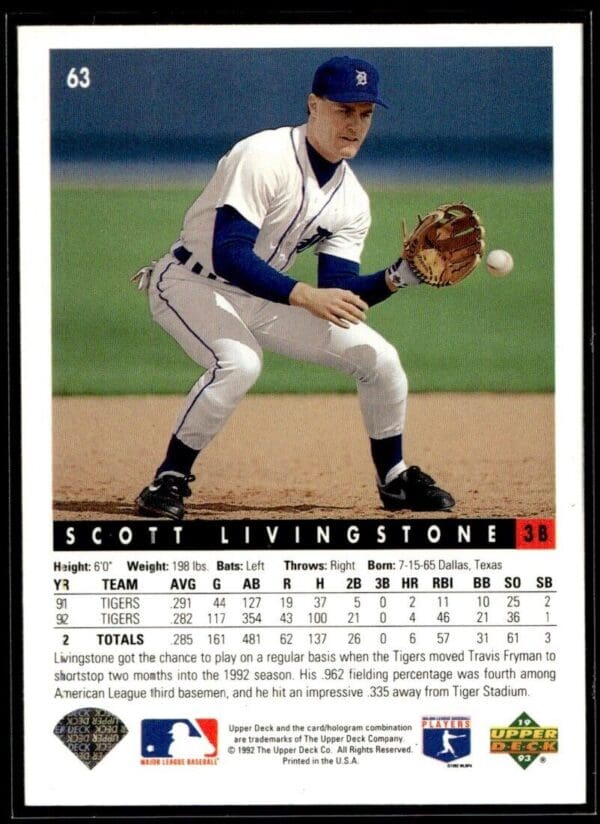 1993 Upper Deck Detroit Tigers #63 Scott Livingstone