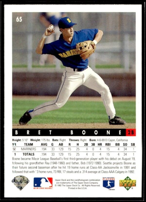 1993 Upper Deck Seattle Mariners #65 Bret Boone