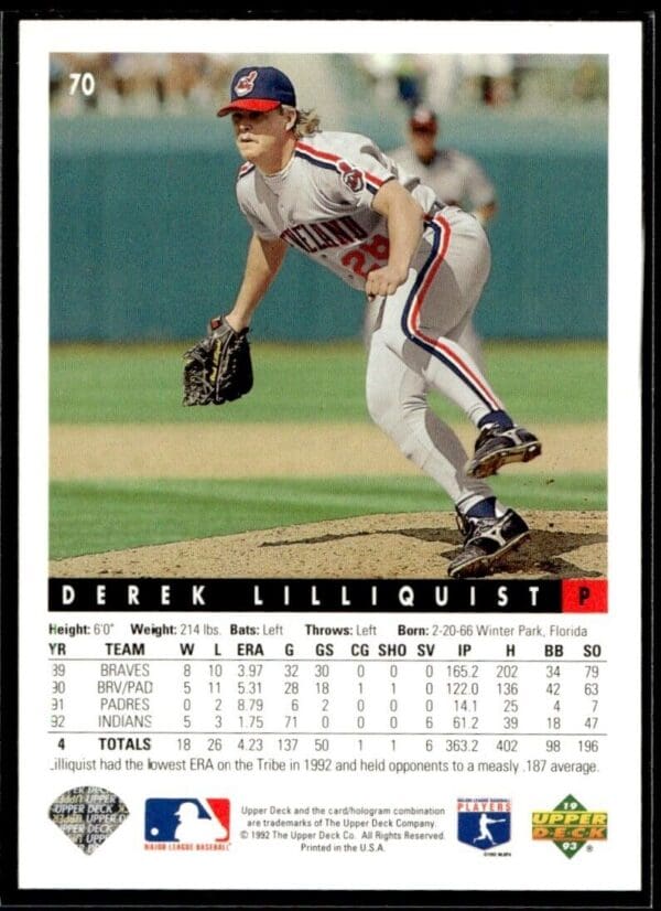 1993 Upper Deck Cleveland Indians #70 Derek Lilliquist