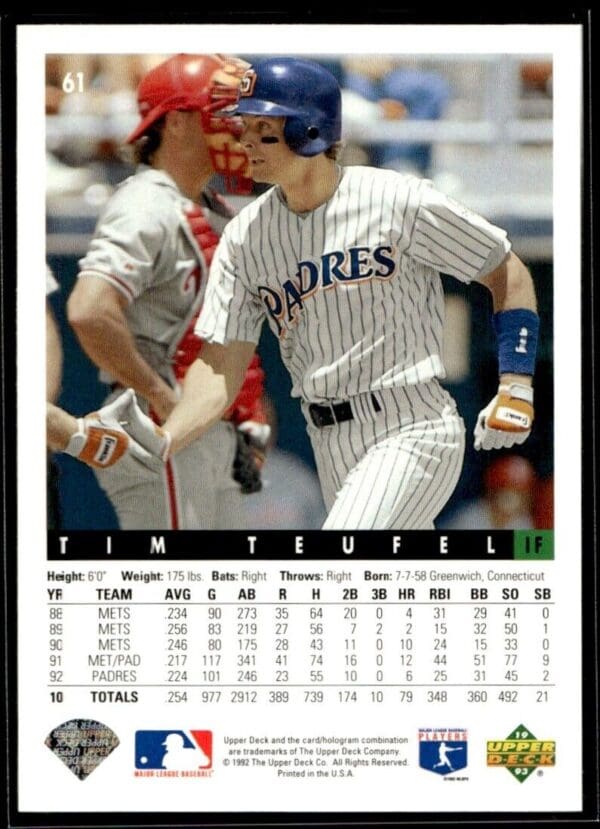 _10 1993 Upper Deck San Diego Padres #61 Tim Teufel