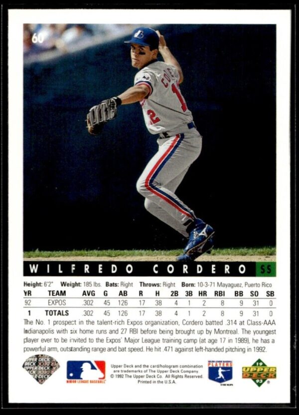1993 Upper Deck Montreal Expos #60 Wilfredo Cordero