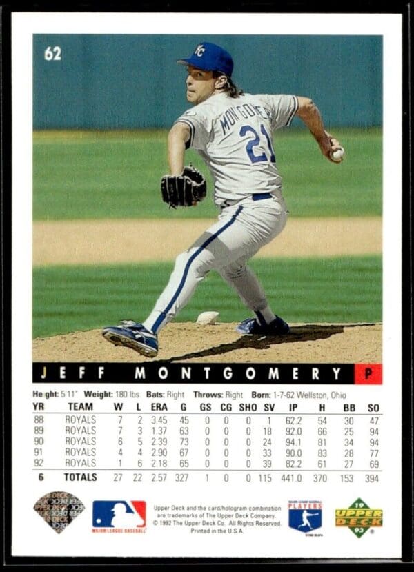 1993 Upper Deck Kansas City Royals #62 Jeff Montgomery