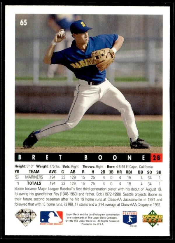 1993 Upper Deck Seattle Mariners #65 Bret Boone