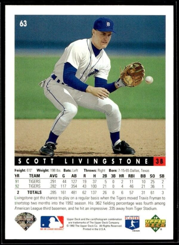 1993 Upper Deck Detroit Tigers #63 Scott Livingstone