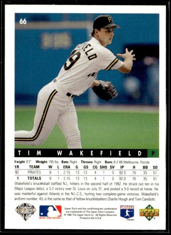 _10 1993 Upper Deck Pittsburgh Pirates #66 Tim Wakefield
