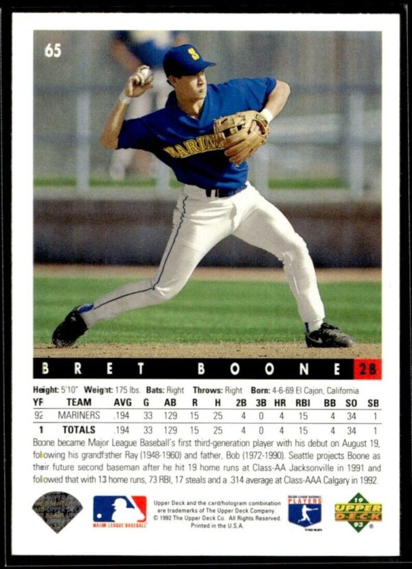 1993 Upper Deck Seattle Mariners #65 Bret Boone