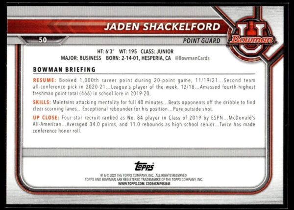 2002 Bowman University  #50 Jaden Shackleford