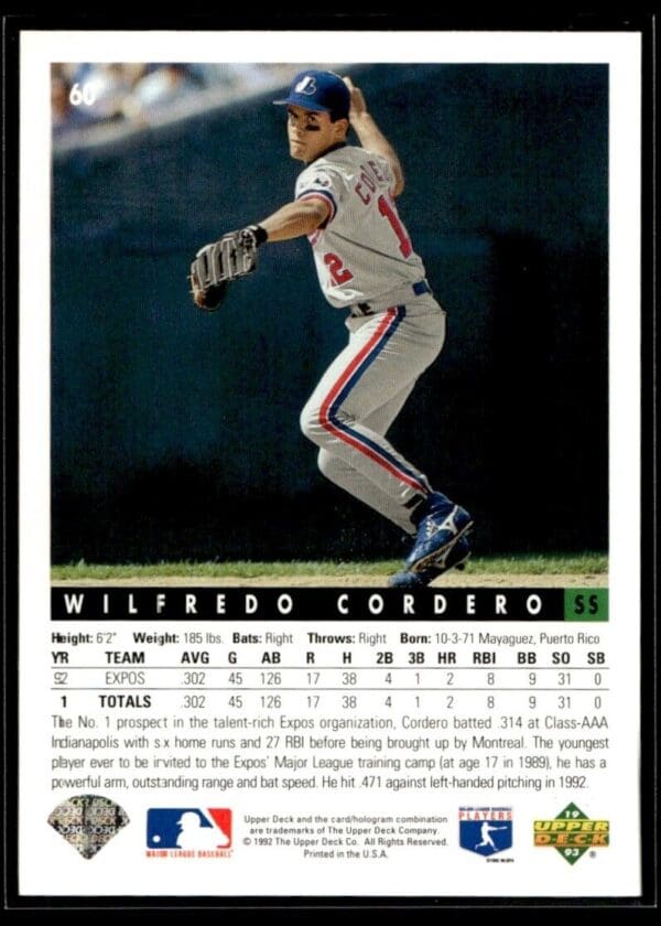 1993 Upper Deck Montreal Expos #60 Wilfredo Cordero