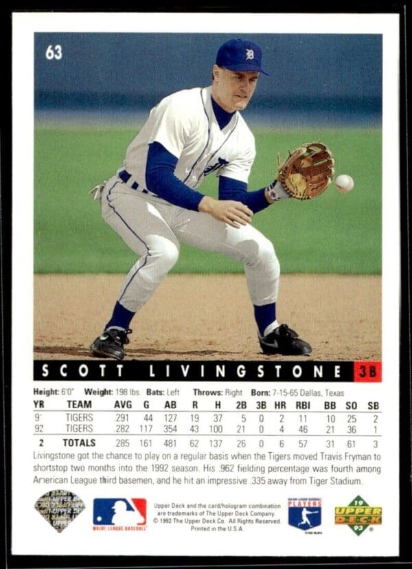 1993 Upper Deck Detroit Tigers #63 Scott Livingstone