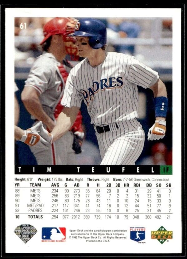 1993 Upper Deck San Diego Padres #61 Tim Teufel