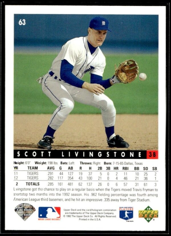 _10 1993 Upper Deck Detroit Tigers #63 Scott Livingstone