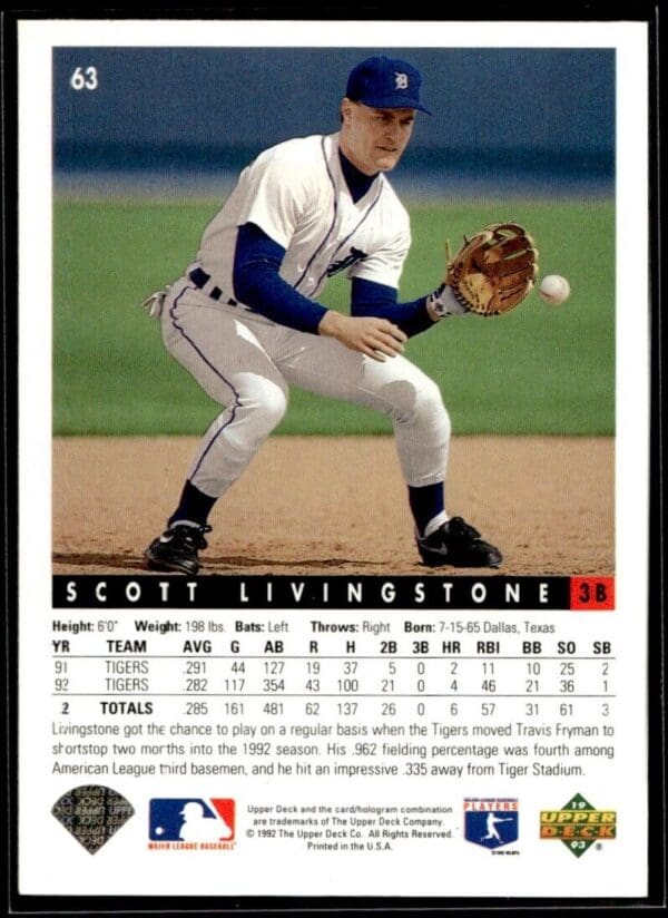 _10 1993 Upper Deck Detroit Tigers #63 Scott Livingstone