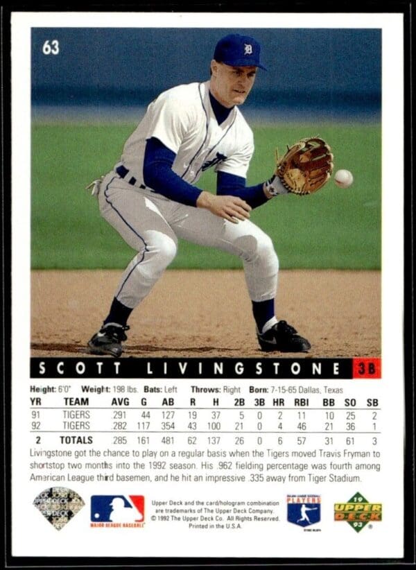 1993 Upper Deck Detroit Tigers #63 Scott Livingstone