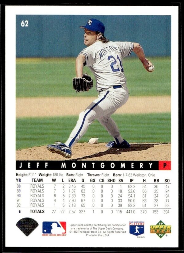 _10 1993 Upper Deck Kansas City Royals #62 Jeff Montgomery