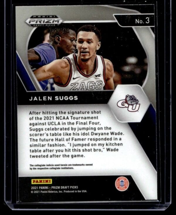 2021 Panini Prizm Draft Picks Gonzaga Bulldogs #3 Jalen Suggs RC Rookie
