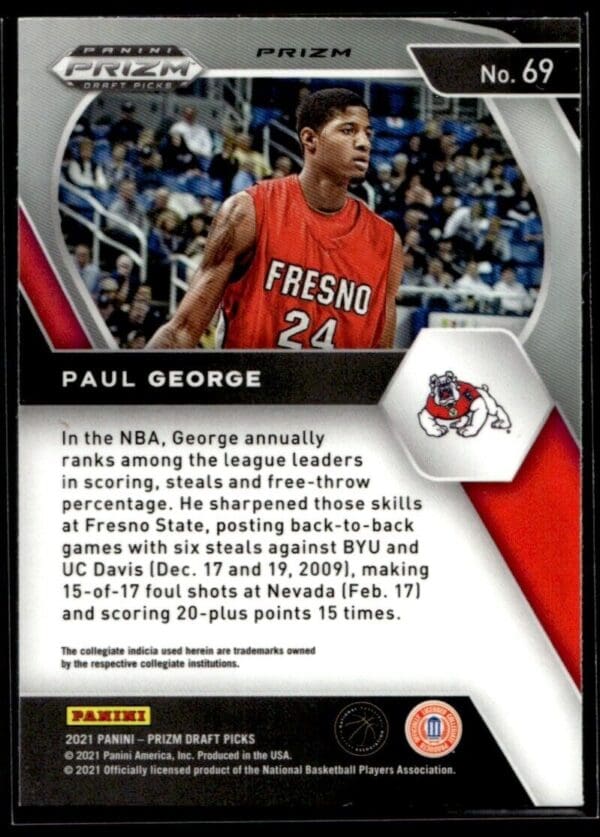 2021 Panini Prizm Draft Picks Fresno State Bulldogs #69 Paul George Orange Crack