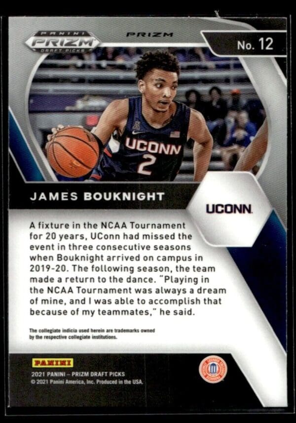 2021 Panini Prizm Draft Picks Connecticut Huskies #12 James Bouknight RC Rookie