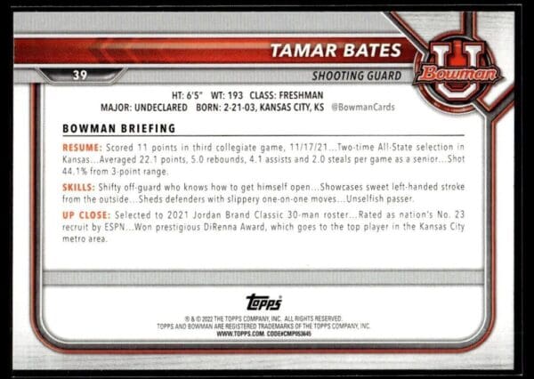 2002 Bowman University  #39 Tamar Bates