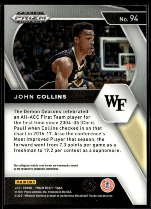 2021 Panini Prizm Draft Picks Wake Forest Demon Deacons #94 John Collins