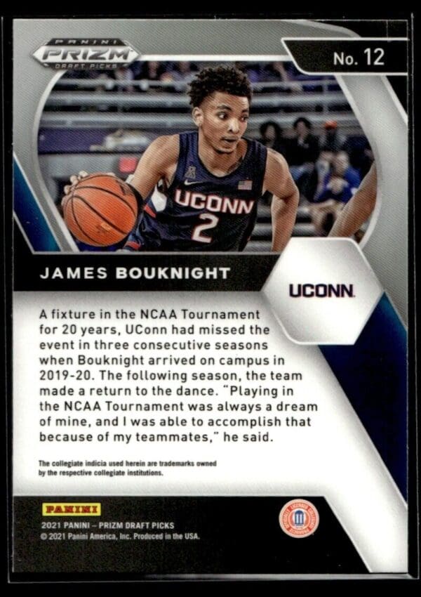 2021 Panini Prizm Draft Picks Connecticut Huskies #12 James Bouknight RC Rookie