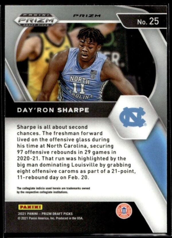 2021 Panini Prizm Draft Picks North Carolina Tar Heels #25 Day'Ron Sharpe RC Roo