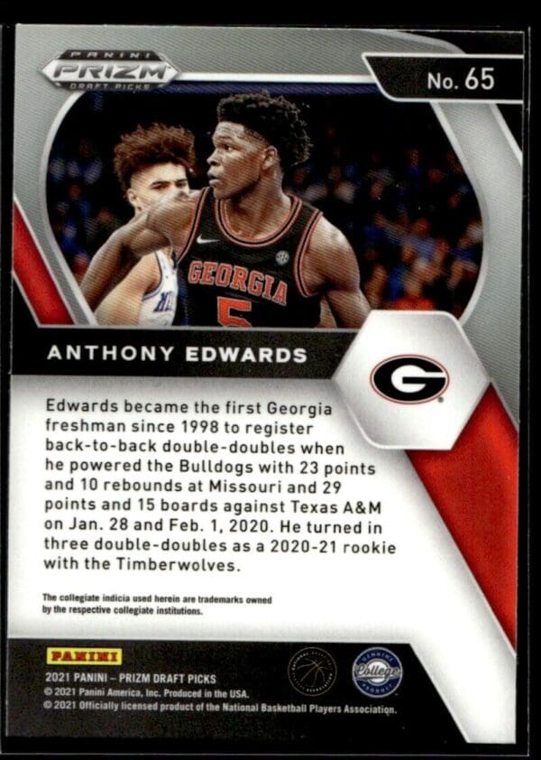 2021 Panini Prizm Draft Picks Georgia Bulldogs #65 Anthony Edwards