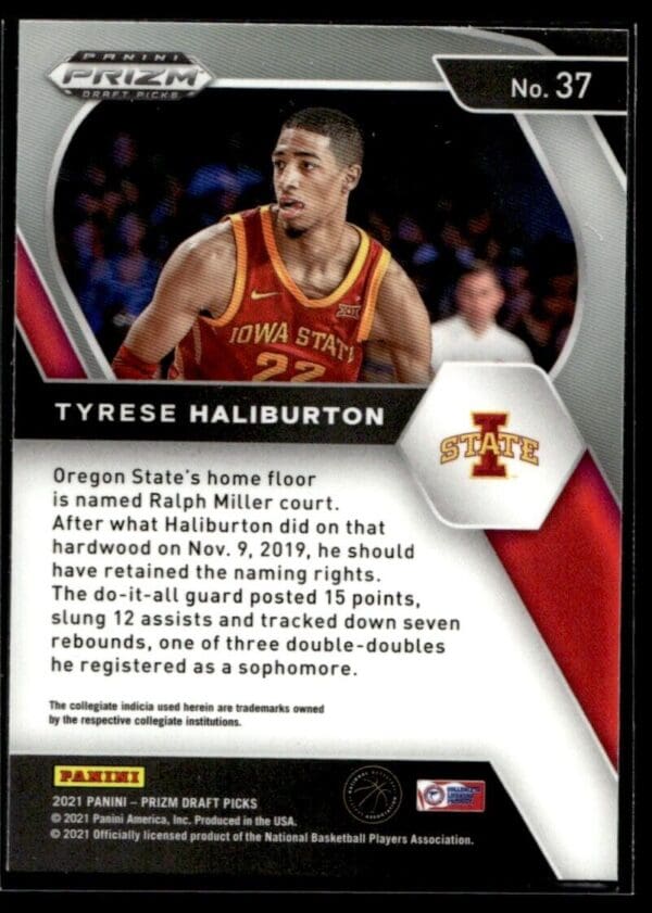 _10 2021 Panini Prizm Draft Picks Iowa State Cyclones #37 Tyrese Haliburton