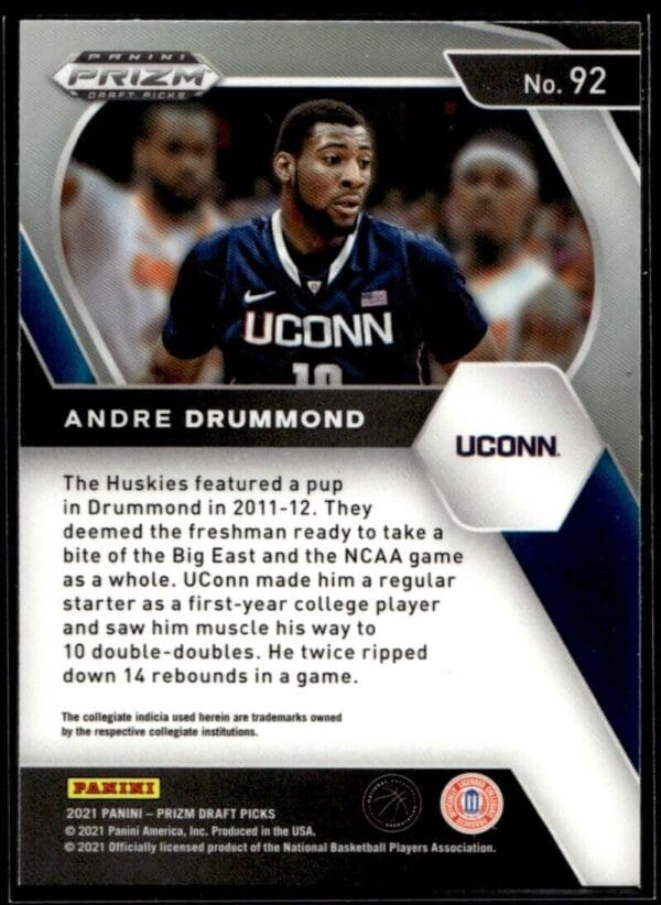 2021 Panini Prizm Draft Picks Connecticut Huskies #92 Andre Drummond