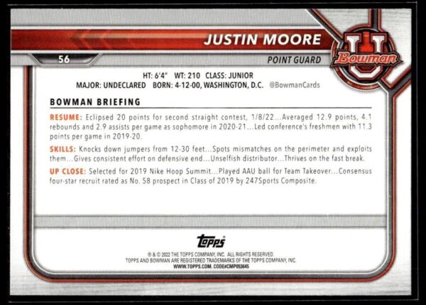 2002 Bowman University  #56 Justin Moore
