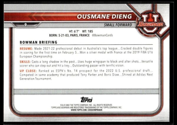 2002 Bowman University  #9 Ousmane Dieng