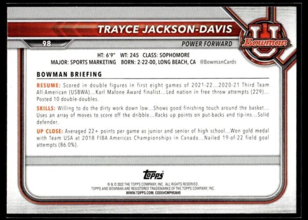 2002 Bowman University  #98 Trayce Jackson-Davis