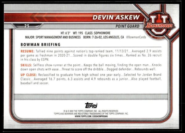 2002 Bowman University  #25 Devin Askew