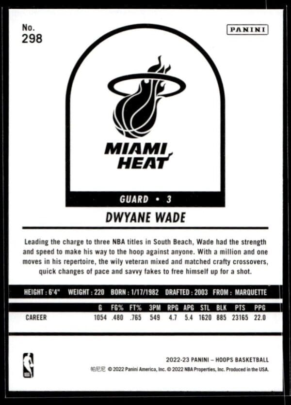 2022 NBA Hoops Miami Heat #298 Dwyane Wade Tribute Blue
