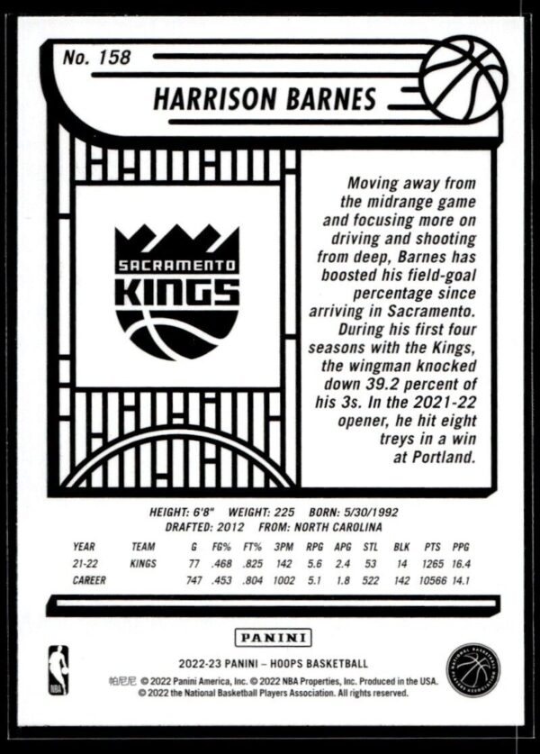 _10 2022 NBA Hoops Sacramento Kings #158 Harrison Barnes