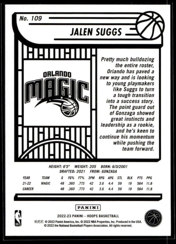 _10 2022 NBA Hoops Orlando Magic #109 Jalen Suggs Blue