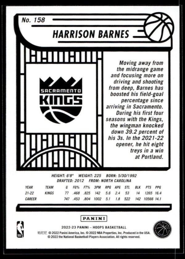 2022 NBA Hoops Sacramento Kings #158 Harrison Barnes