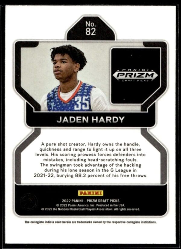 2022 Panini Prizm Draft Picks  #82 Jaden Hardy RC Rookie