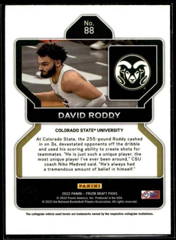 _10 2022 Panini Prizm Draft Picks Colorado State University #88 David Roddy RC Rooki
